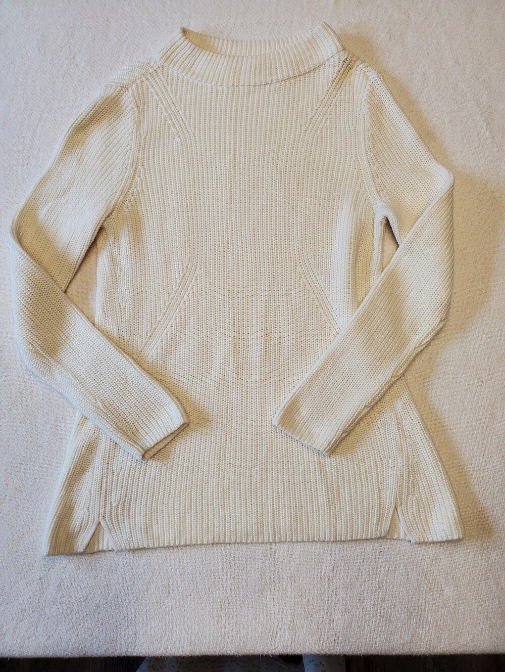 Talbots Womens L Ivory Ribbed Cotton Mock Neck Sweater 100% Cotton Classic